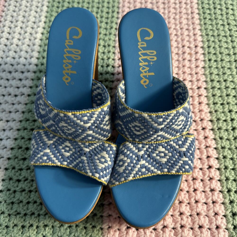 Callisto Woman’s Size 10 Sandals Blue Geometric Wedge NWOT